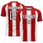 Uniform Custom Sublimation Red Jersey Line Soccer White-Black Uniform Custom Sublimation Red Jersey Line Soccer White-Black
