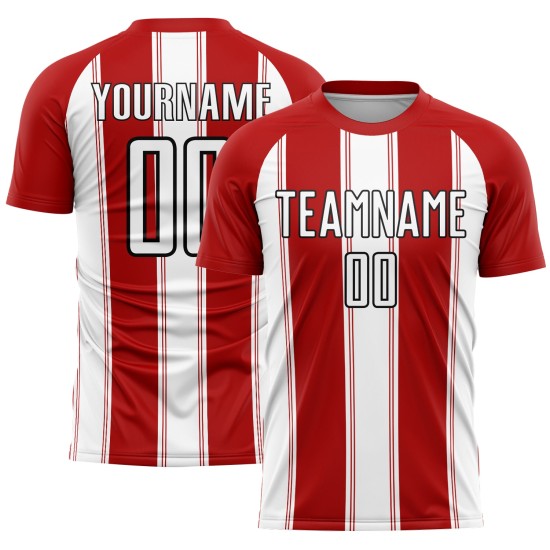 Uniform Custom Sublimation Red Jersey Line Soccer White-Black Uniform Custom Sublimation Red Jersey Line Soccer White-Black