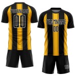 Uniform Gold-White Line Soccer Black Jersey Custom Sublimation Uniform Gold-White Line Soccer Black Jersey Custom Sublimation