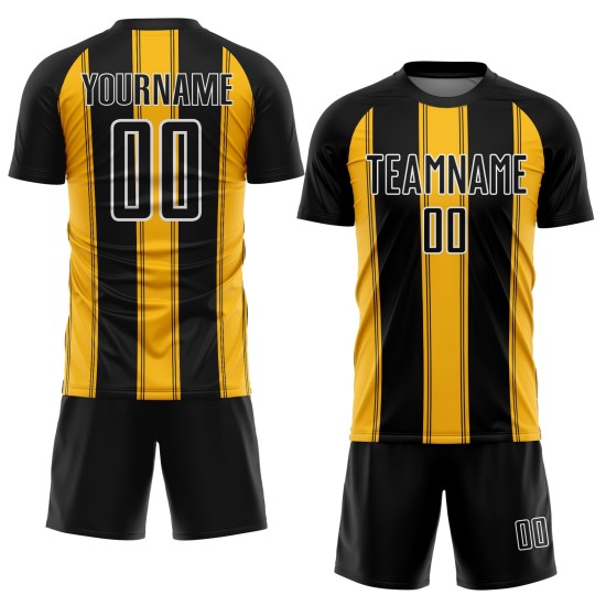 Uniform Gold-White Line Soccer Black Jersey Custom Sublimation Uniform Gold-White Line Soccer Black Jersey Custom Sublimation