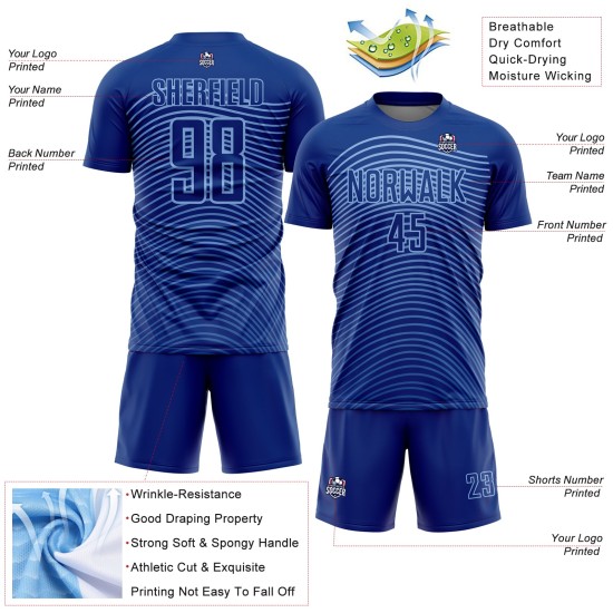 Gradient Custom Soccer Geometric Sublimation Lines Blue Uniform Jersey Royal Light Gradient Custom Soccer Geometric Sublimation Lines Blue Uniform Jersey Royal Light