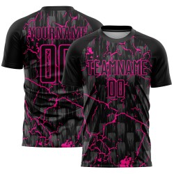 Uniform Sublimation Jersey Custom Deep Pink Lightning Soccer Black