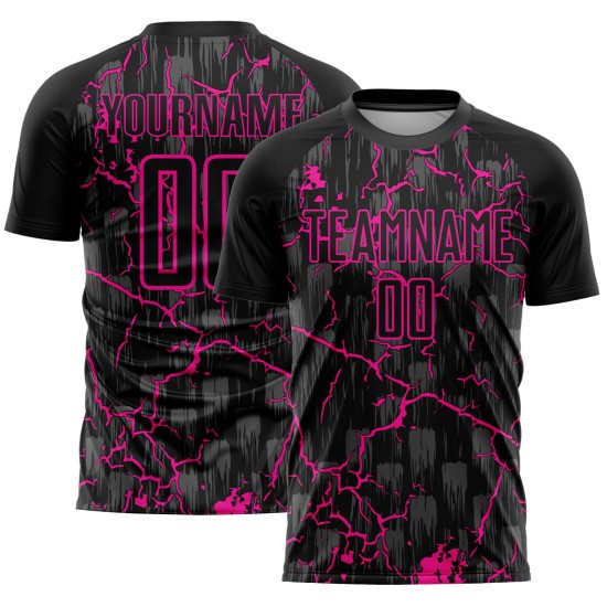 Uniform Sublimation Jersey Custom Deep Pink Lightning Soccer Black Uniform Sublimation Jersey Custom Deep Pink Lightning Soccer Black