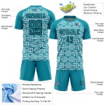 Custom Sublimation Teal Geometric Abstract Shapes Black Jersey Uniform Soccer Custom Sublimation Teal Geometric Abstract Shapes Black Jersey Uniform Soccer
