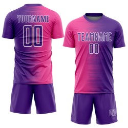 Sublimation Line Gradient Soccer Uniform Purple Pink-White Custom Jersey