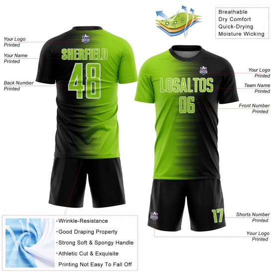 Green-White Line Soccer Sublimation Uniform Jersey Neon Custom Black Gradient Green-White Line Soccer Sublimation Uniform Jersey Neon Custom Black Gradient