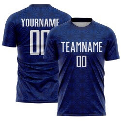 Geometric Jersey Soccer White-Royal Custom Navy Sublimation Shapes Uniform
