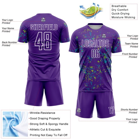 Purple Soccer Neon Green-Teal Uniform Jersey Abstract Fragment Sublimation Art Custom Purple Soccer Neon Green-Teal Uniform Jersey Abstract Fragment Sublimation Art Custom