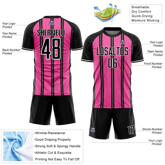 Line Sublimation Soccer Jersey Custom Uniform Black Pink-White Line Sublimation Soccer Jersey Custom Uniform Black Pink-White