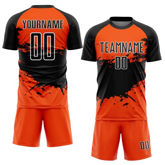 Sublimation Jersey Soccer Uniform Custom Orange Splash Black-White Sublimation Jersey Soccer Uniform Custom Orange Splash Black-White