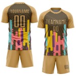 Soccer Custom Lines Black Sublimation Old Jersey Gold Uniform Soccer Custom Lines Black Sublimation Old Jersey Gold Uniform