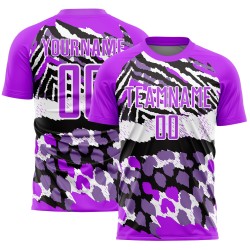 Custom Purple Uniform Sublimation Print Black-White Jersey Animal Soccer