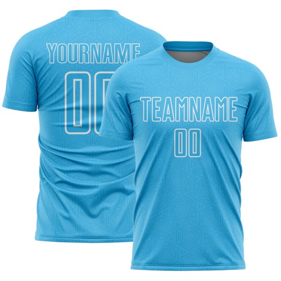 Soccer White Sublimation Uniform Shape Geometric Custom Blue Sky Jersey Soccer White Sublimation Uniform Shape Geometric Custom Blue Sky Jersey
