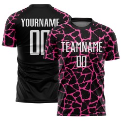 Splash Network Uniform Sublimation Black Soccer Jersey Custom White-Pink Abstract