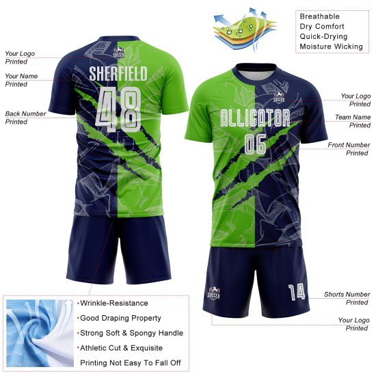 Sublimation Custom Scratch Soccer Uniform Aurora Jersey Pattern Graffiti Green-Navy Sublimation Custom Scratch Soccer Uniform Aurora Jersey Pattern Graffiti Green-Navy