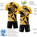 Uniform Custom Geometric Pattern Sublimation Jersey Gold Black Soccer Uniform Custom Geometric Pattern Sublimation Jersey Gold Black Soccer