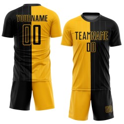 Fashion Split Sublimation Custom Jersey Black Pinstripe Uniform Soccer Gold Fashion Split Sublimation Custom Jersey Black Pinstripe Uniform Soccer Gold