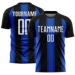 Soccer Blue Custom Black Sublimation Line Jersey White-Thunder Uniform
