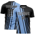 Light Custom Uniform Blue Jersey Lines Black-White Soccer Sublimation Light Custom Uniform Blue Jersey Lines Black-White Soccer Sublimation