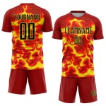 Custom Soccer Flame Jersey Black-Light Yellow Red Sublimation Uniform Custom Soccer Flame Jersey Black-Light Yellow Red Sublimation Uniform
