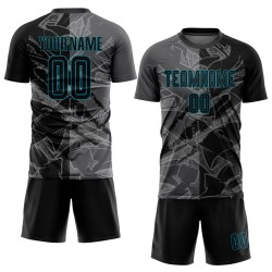 Uniform Graffiti Pattern Soccer Custom Gray-Teal Jersey Scratch Sublimation Steel Black