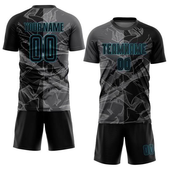 Uniform Graffiti Pattern Soccer Custom Gray-Teal Jersey Scratch Sublimation Steel Black Uniform Graffiti Pattern Soccer Custom Gray-Teal Jersey Scratch Sublimation Steel Black