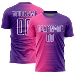 Sublimation Line Gradient Soccer Uniform Purple Pink-White Custom Jersey Sublimation Line Gradient Soccer Uniform Purple Pink-White Custom Jersey