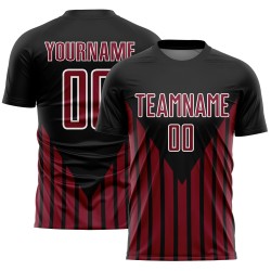Uniform Custom Black Crimson-White Soccer Jersey Lines Sublimation