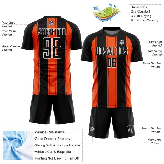Custom Uniform Jersey Sublimation Soccer Orange-White Line Black Custom Uniform Jersey Sublimation Soccer Orange-White Line Black