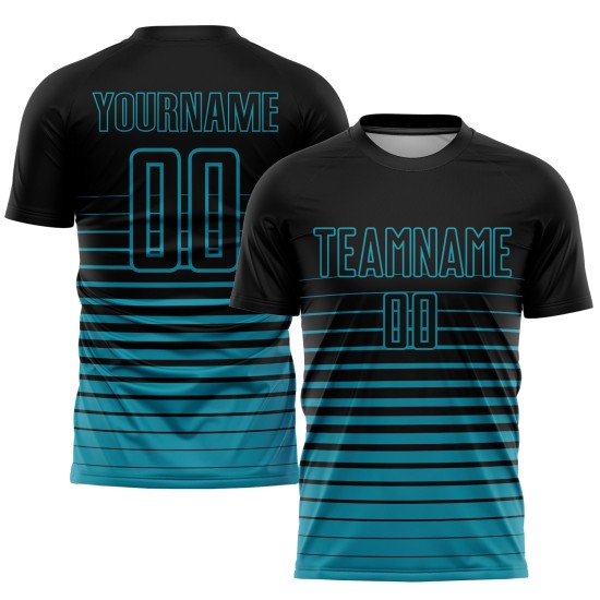 Sublimation Custom Soccer Fashion Uniform Teal Fade Pinstripe Jersey Black Sublimation Custom Soccer Fashion Uniform Teal Fade Pinstripe Jersey Black