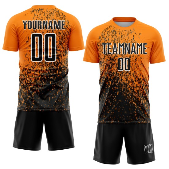 Orange Soccer Sublimation Uniform Art Jersey Fragment Abstract Black-White Bay Custom Orange Soccer Sublimation Uniform Art Jersey Fragment Abstract Black-White Bay Custom