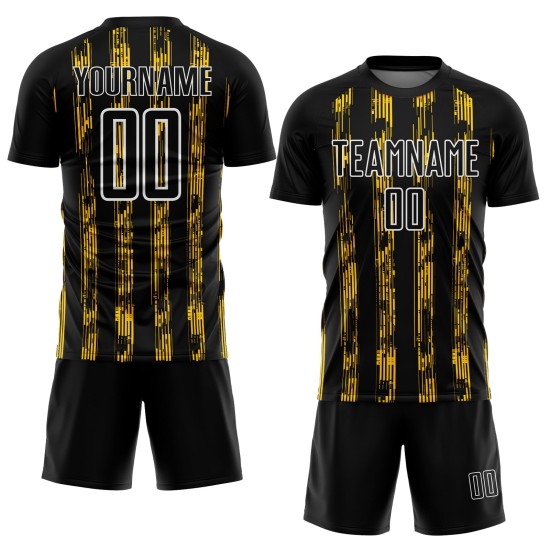 Sublimation Custom Jersey Black Yellow-White Soccer Uniform Line Sublimation Custom Jersey Black Yellow-White Soccer Uniform Line