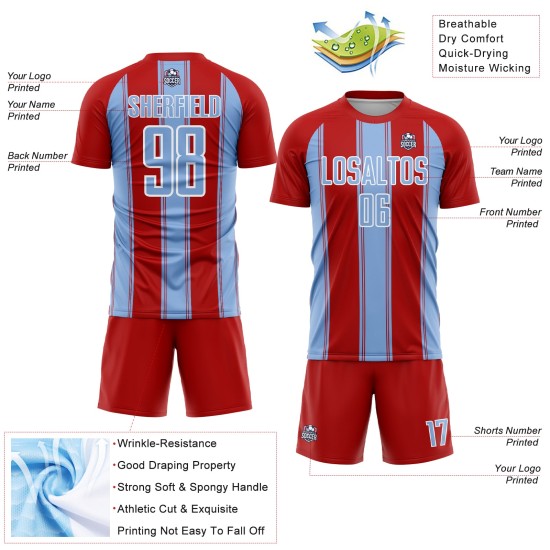 Jersey Sublimation Soccer Line Red Uniform Light Custom Blue-White Jersey Sublimation Soccer Line Red Uniform Light Custom Blue-White