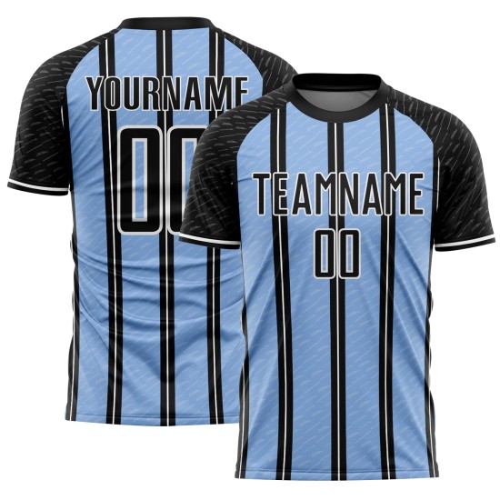 Sublimation Custom Blue-White Line Uniform Soccer Jersey Black Light Sublimation Custom Blue-White Line Uniform Soccer Jersey Black Light