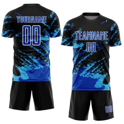 Splash Art Thunder Soccer Custom Jersey Uniform Blue-Sky Sublimation Abstract Black Fragment Blue