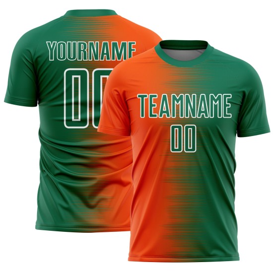 Uniform Custom Gradient Jersey Line Soccer Sublimation Green Kelly Orange-White Uniform Custom Gradient Jersey Line Soccer Sublimation Green Kelly Orange-White