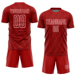 Jersey Uniform Red Soccer White Sublimation Line Custom