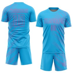 Pink Custom Sky Blue Jersey Uniform Soccer Lines Sublimation Pink Custom Sky Blue Jersey Uniform Soccer Lines Sublimation