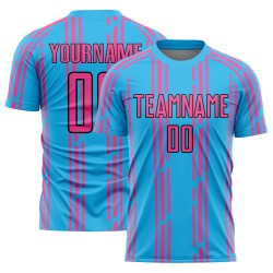 Pinstripe Pink-Black Custom Sky Sublimation Blue Jersey Soccer Uniform