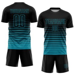 Sublimation Custom Soccer Fashion Uniform Teal Fade Pinstripe Jersey Black Sublimation Custom Soccer Fashion Uniform Teal Fade Pinstripe Jersey Black