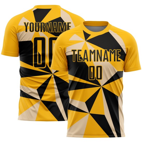 Uniform Custom Geometric Pattern Sublimation Jersey Gold Black Soccer Uniform Custom Geometric Pattern Sublimation Jersey Gold Black Soccer