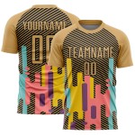 Soccer Custom Lines Black Sublimation Old Jersey Gold Uniform Soccer Custom Lines Black Sublimation Old Jersey Gold Uniform