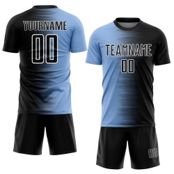 Uniform Soccer Jersey Custom Sublimation Black Blue-White Line Light Gradient