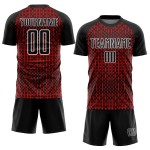 Black Custom Soccer Red-White Abstract Uniform Sublimation Jersey Geometric Shapes Black Custom Soccer Red-White Abstract Uniform Sublimation Jersey Geometric Shapes