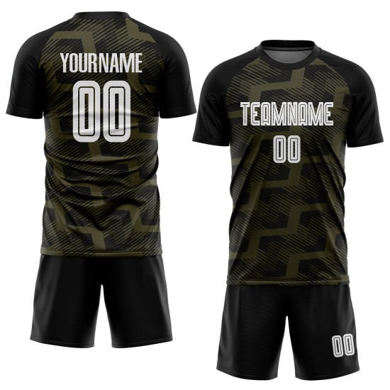 Soccer Jersey Custom Line White-Olive Uniform Black Sublimation Soccer Jersey Custom Line White-Olive Uniform Black Sublimation