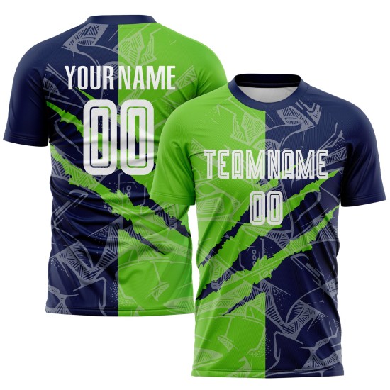 Sublimation Custom Scratch Soccer Uniform Aurora Jersey Pattern Graffiti Green-Navy Sublimation Custom Scratch Soccer Uniform Aurora Jersey Pattern Graffiti Green-Navy