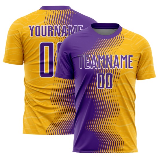 Jersey Gold Sublimation Custom Purple-White Gradient Uniform Soccer Arrow Jersey Gold Sublimation Custom Purple-White Gradient Uniform Soccer Arrow