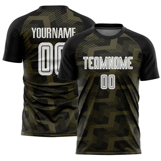 Soccer Jersey Custom Line White-Olive Uniform Black Sublimation Soccer Jersey Custom Line White-Olive Uniform Black Sublimation