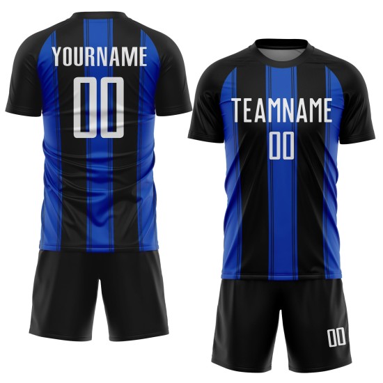 Soccer Blue Custom Black Sublimation Line Jersey White-Thunder Uniform Soccer Blue Custom Black Sublimation Line Jersey White-Thunder Uniform