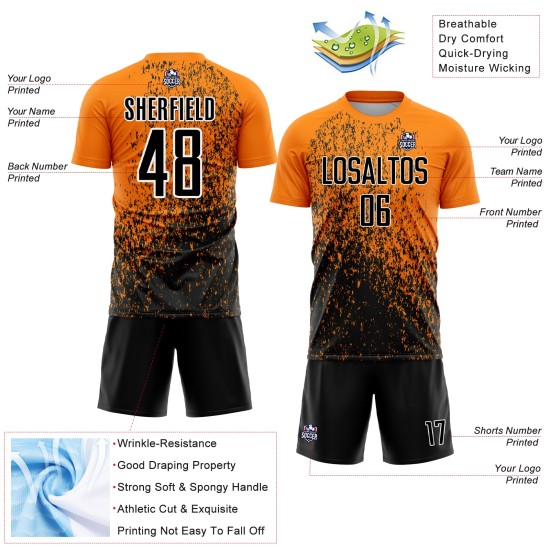 Orange Soccer Sublimation Uniform Art Jersey Fragment Abstract Black-White Bay Custom Orange Soccer Sublimation Uniform Art Jersey Fragment Abstract Black-White Bay Custom